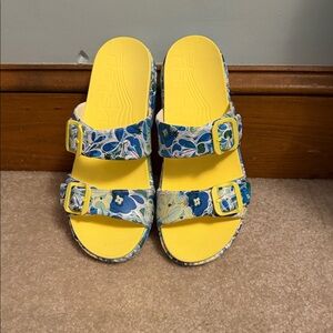 Dansko Floral Double-Buckle Sandals in Yellow & Blue